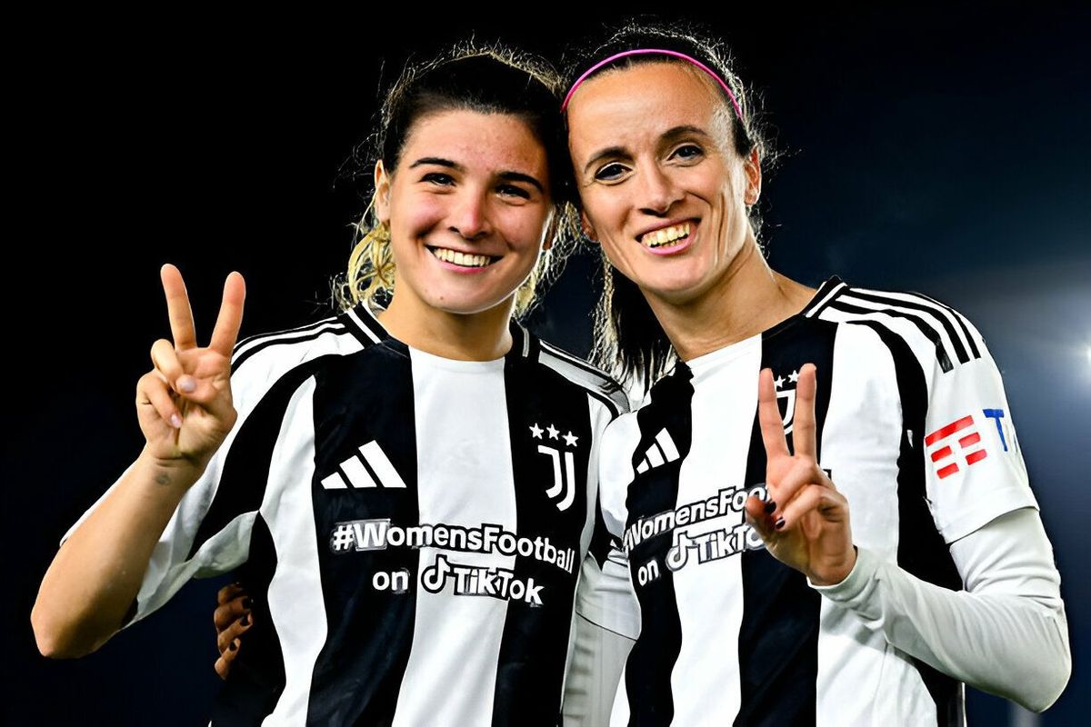 Sofia Cantore and Barbara Bonansea Sofia Cantore (L) and Barbara Bonansea of Juventus celebrate after the Women Serie A match between Fiorentina and Juventus at Viola Park on December 15, 2024 in Florence, Italy