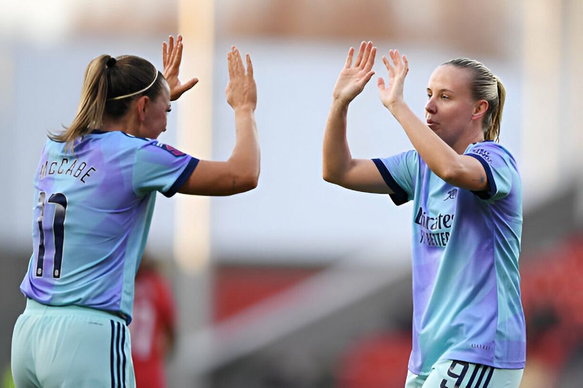 Katie McCabe and Beth Mead Katie McCabe and Beth Mead of Arsenal celebrate their team's first goal